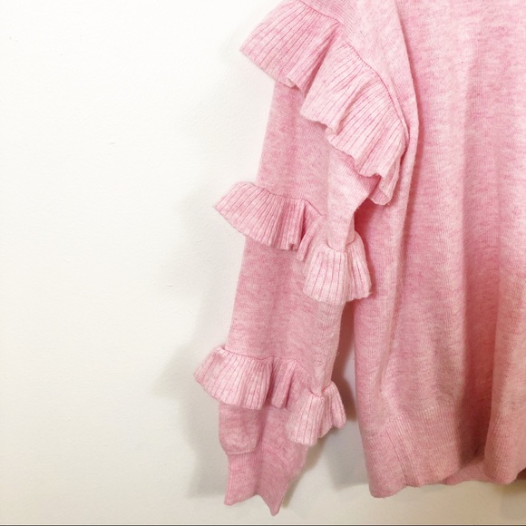 J CREW Pink Ruffle Knit Crewneck Sweater Wool - Picture 4 of 6